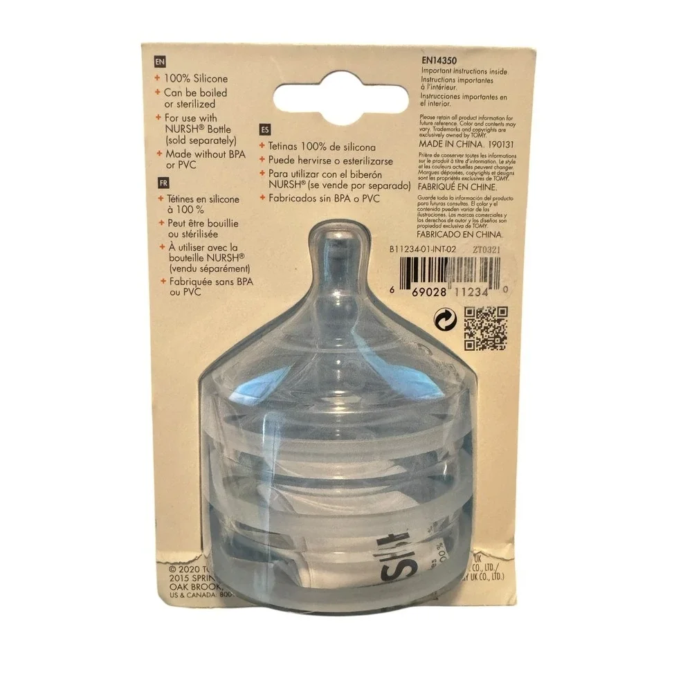 Boon Nursh 6 Month + Silicone Replacement Nipple Air Free Feeding Medium FlowNEW